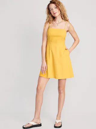 Fit &#x26; Flare Tie-Strap Linen-Blend Mini Dress for Women | Old Navy (US)