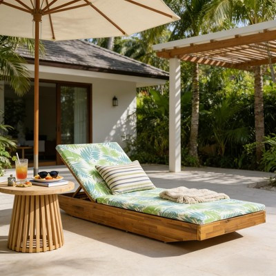 Acacia Wood Outdoor Chaise Lounge with Cushion, 79.6 in. Water-Repellent, 300 lbs | Target