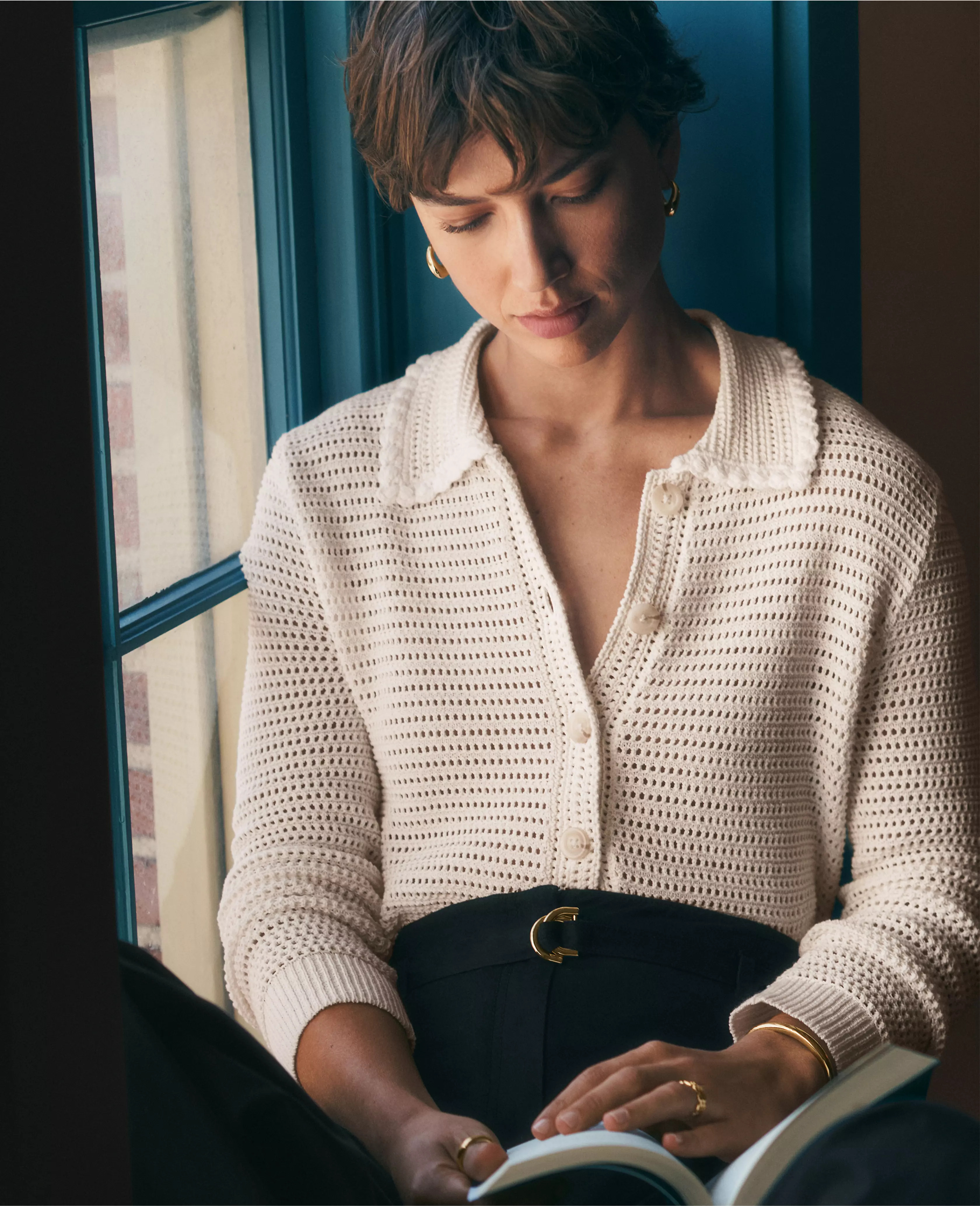 Petite Crochet-Collar Cardigan | Ann Taylor