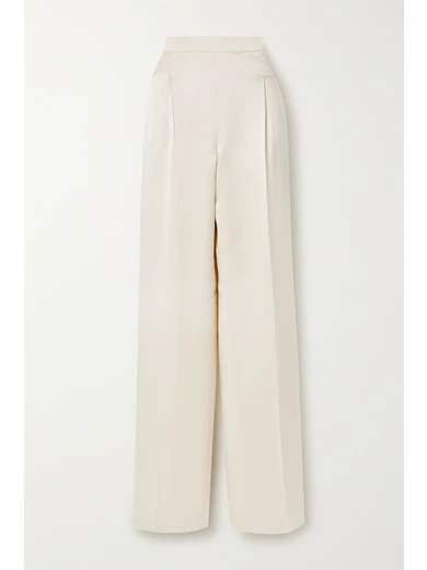 Max Mara - Eremi Pleated Silk-satin Wide-leg Pants - Beige | NET-A-PORTER (US)