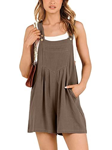 ANRABESS Women's Summer Casual Rompers Bib Short Overalls Loose Linen Jumpsuit Beach Outfits Trav... | Amazon (US)