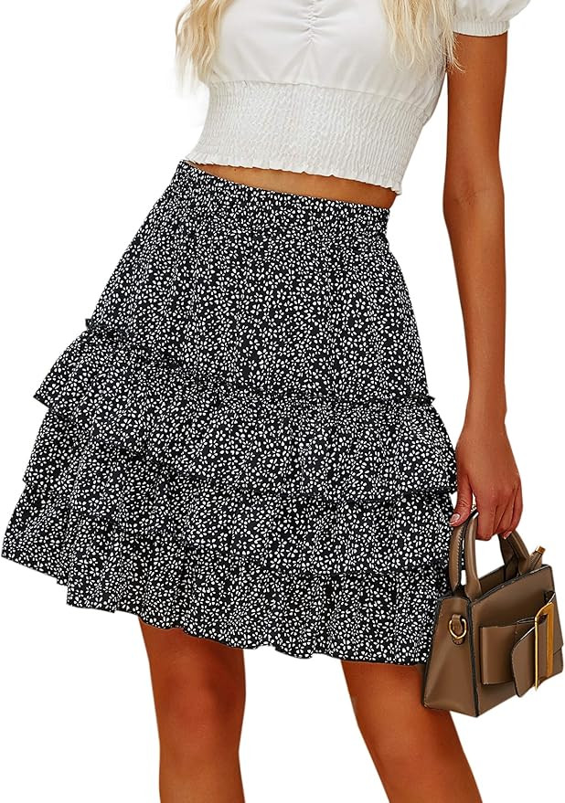 Hibluco Women's High Waist Tiered Leopard Short Skirt Layered Casual Ruffle Skirt | Amazon (US)