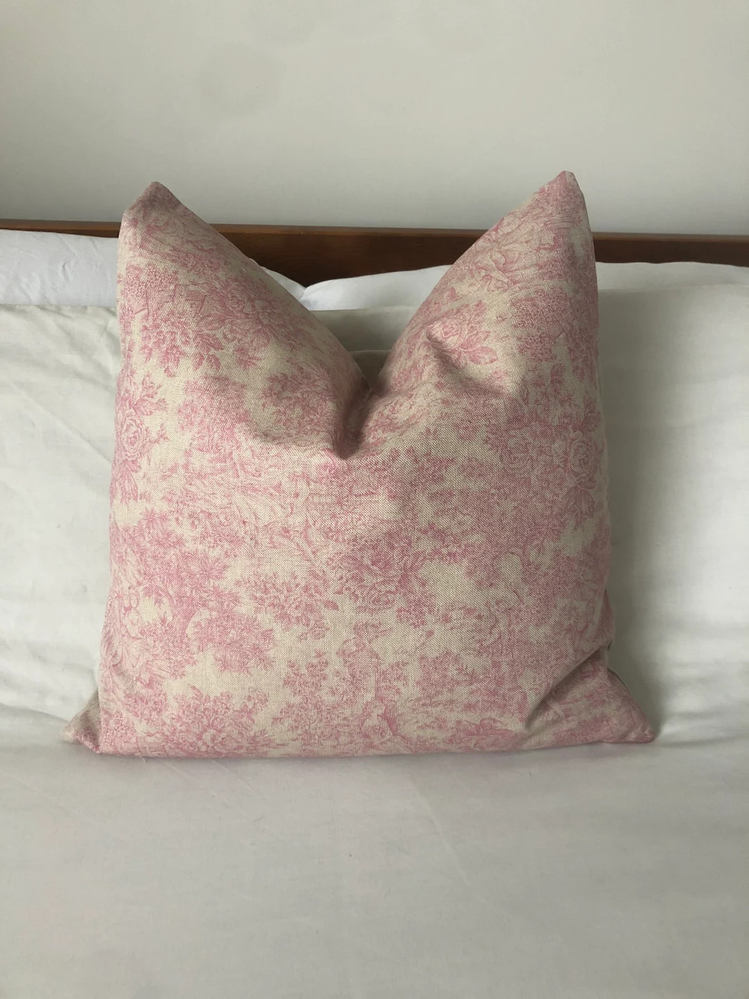 French Country Pillow Cover, Vintage Linen Bedding, Pink Toile De Jouy, French Linen Bedding, Far... | Etsy (US)
