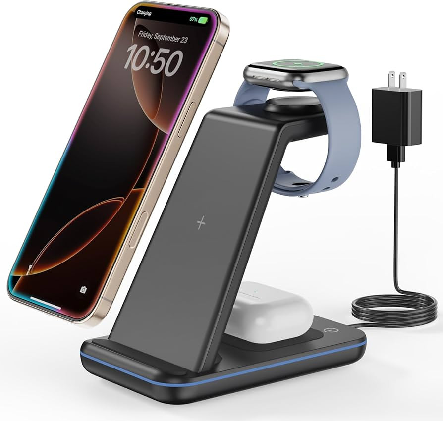 Wireless Charger Stand, CIYOYO 3 in 1 Fast Wireless Charging Station Dock for Apple Watch 9/8/7/6... | Amazon (US)