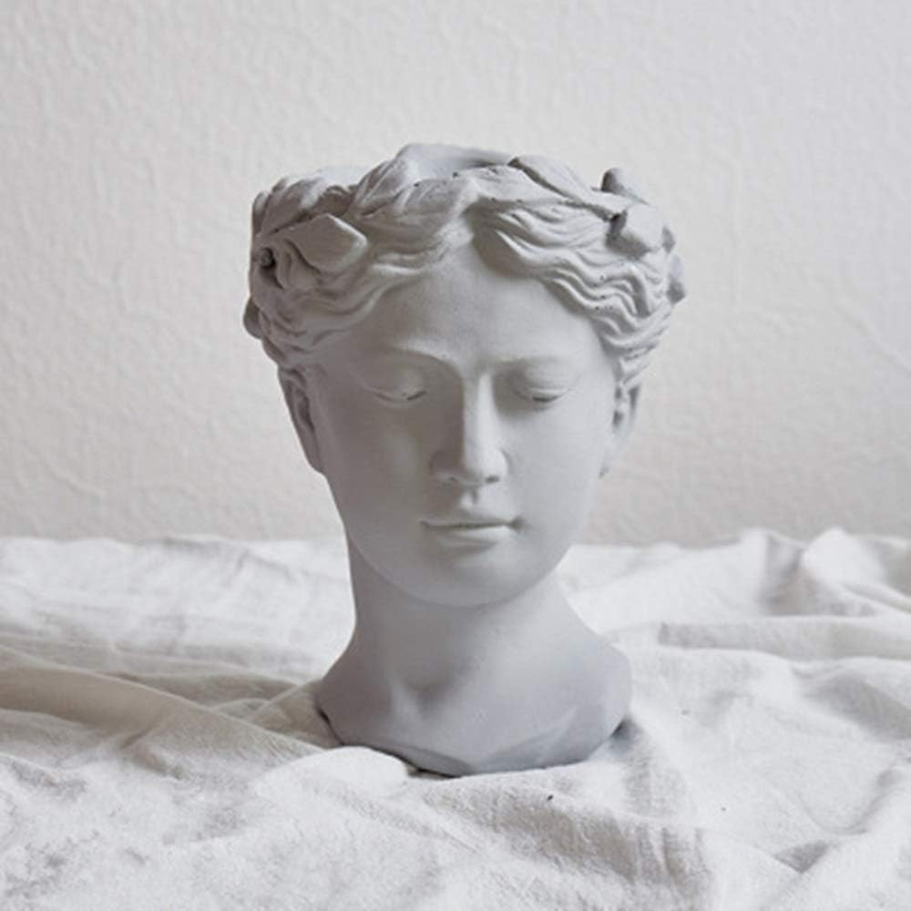 WLGQ Yard Planter Creative Portrait Retro Head Gypsum Cement Vase Ornament Flower Greek Goddess S... | Amazon (US)