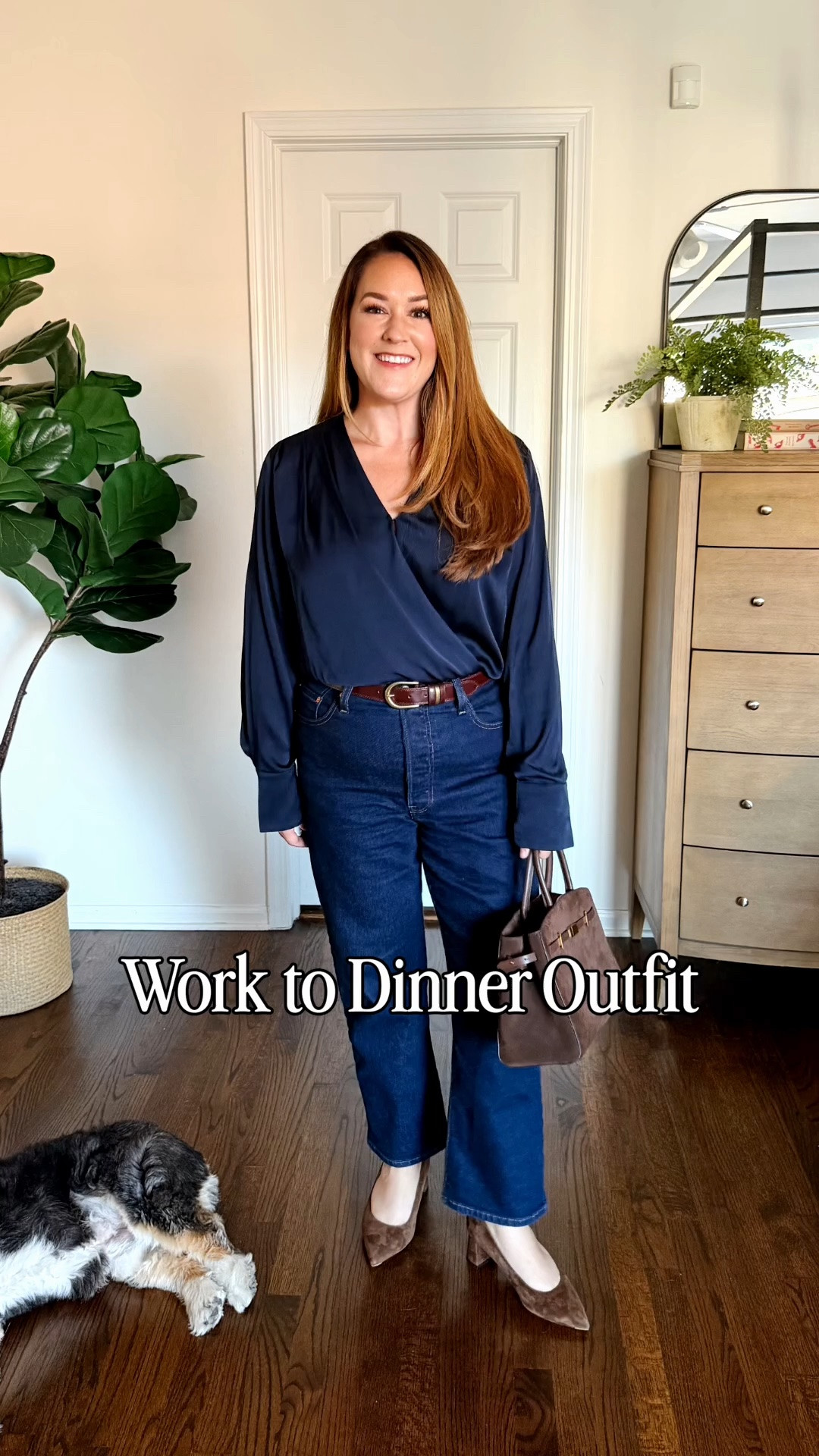 An outfit appropriate for work and dinner- would you wear this both places?

Silk bodysuit top- large
Dark cropped jeans- 31-27
Brass brown belt- 95
Suede bag- Midi
Brown suede heels- extra wide

#LTKootd #LTKMidsize #LTKWorkwear