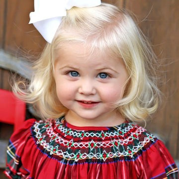 Geometric Smocked Red Holiday Plaid Bloomer Set | Classic Whimsy