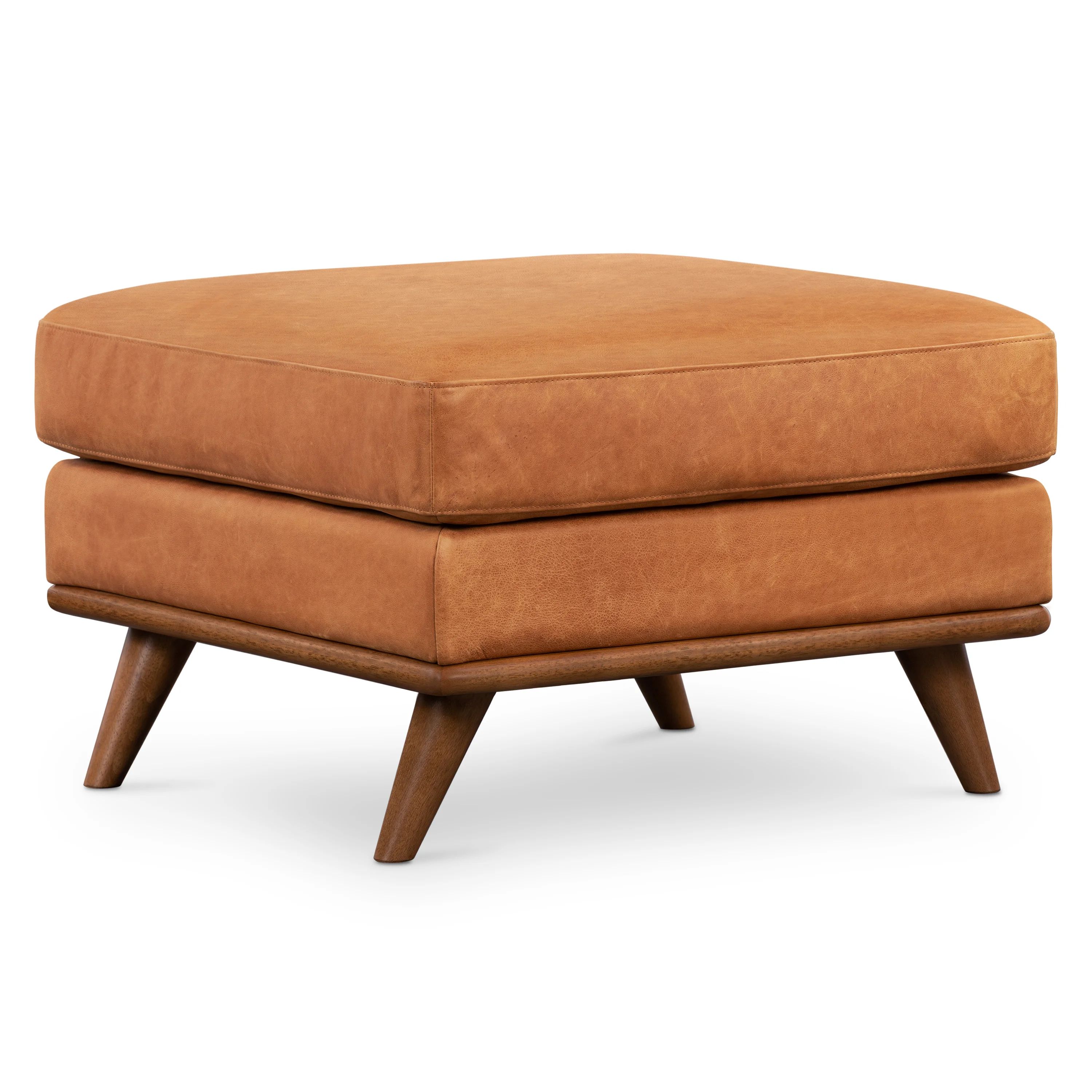 Norayr 29" Wide Full-Grain Genuine Italian Leather Square Cocktail Ottoman | Wayfair North America