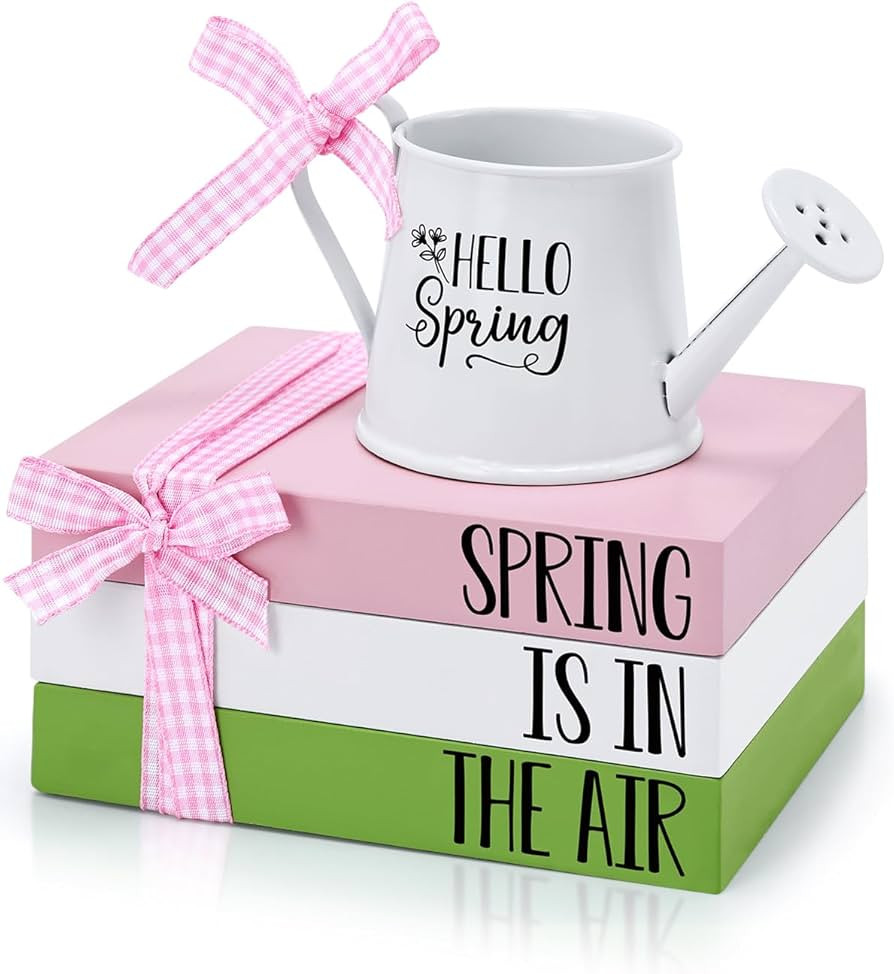 Huray Rayho Spring Tiered Tray Decor Wooden Book Stack with Metal Mini Watering Can Farmhouse Hel... | Amazon (US)
