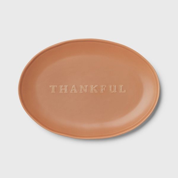 Small Ceramic Serving Platter Clay Thankful - Threshold™ | Target