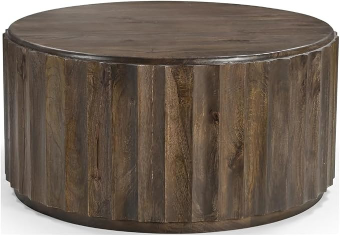 Taran Designs Lark Round Solid Wood Coffee Table in Dark Brown | Amazon (US)