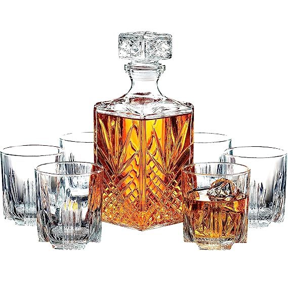 Paksh Novelty 7-Piece Italian Crafted Glass Decanter & Whisky Glasses Set, Elegant Whiskey Decant... | Amazon (US)