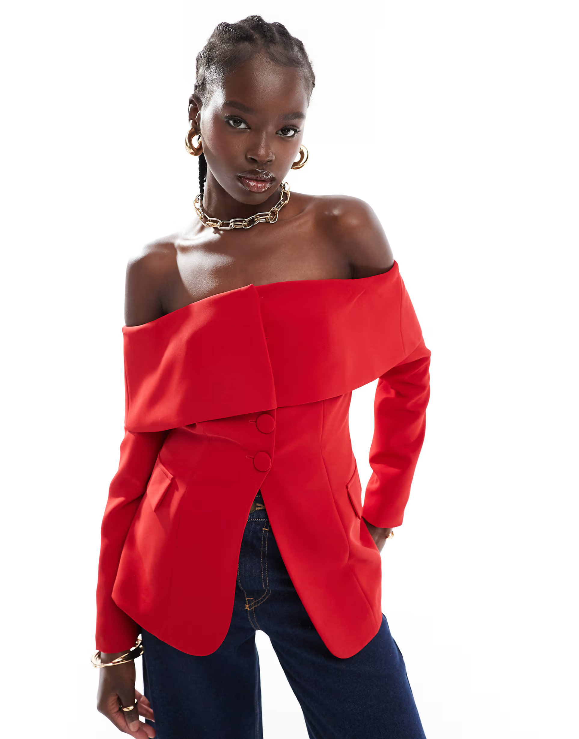 Extro & Vert longline corset bandeau blazer top in red | ASOS (Global)