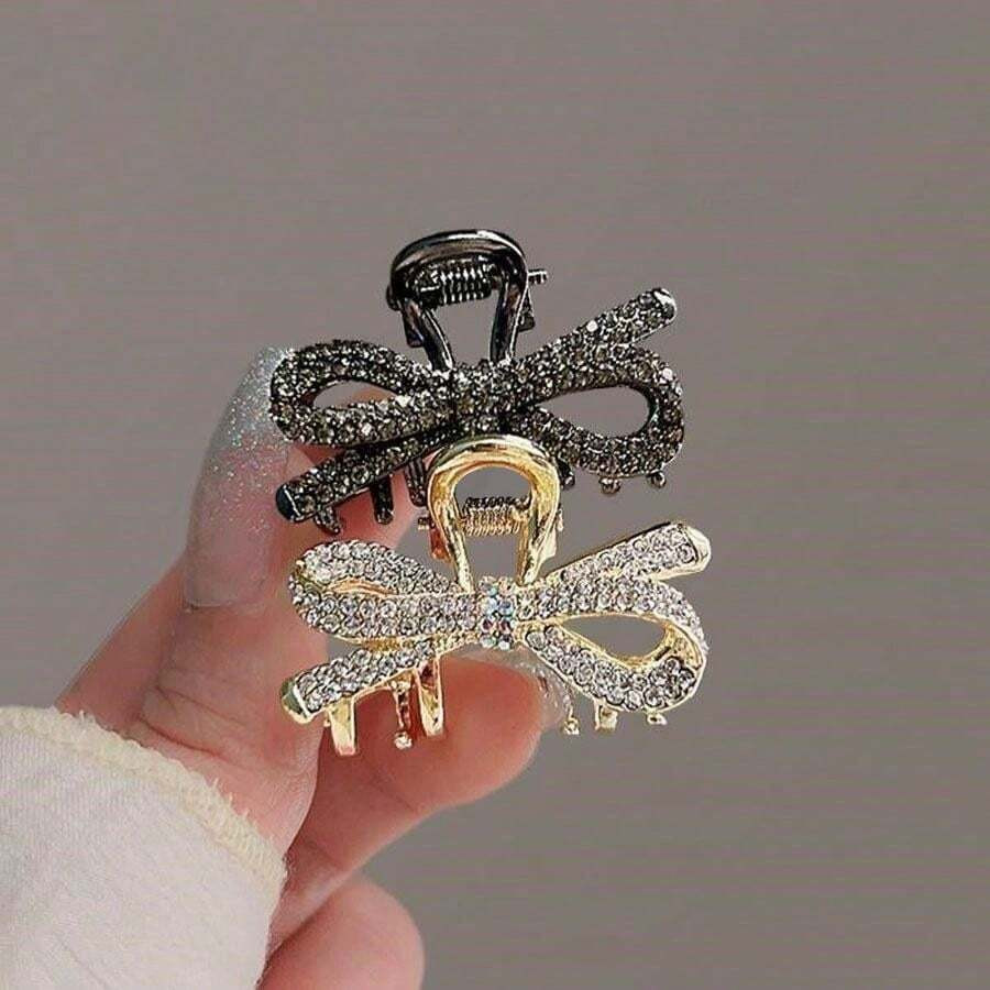 Cute Japanese-Style Rhinestone Bow Detail Hair Clip, Luxury Girl Bangs Clip, Hair Claw, Half Tied... | SHEIN