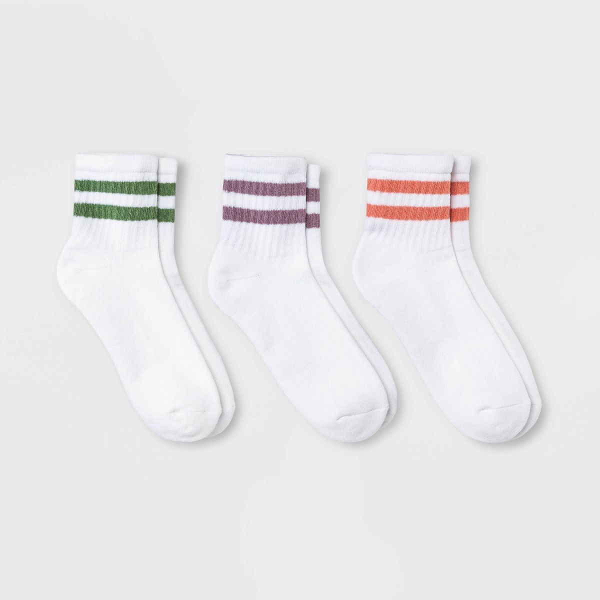 Women's Striped Cushioned Ankle Socks 3pk - Universal Thread™ Green/Lilac/Coral 4-10 | Target