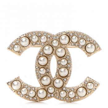Pearl Crystal CC Brooch Gold | FASHIONPHILE (US)