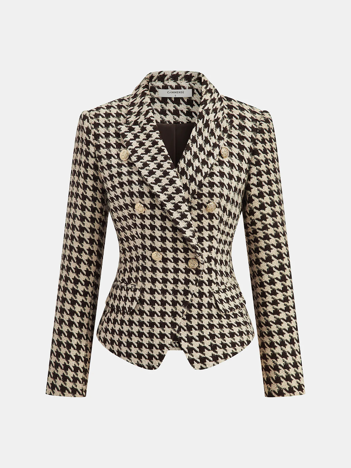 Metal Button Houndstooth Tweed Blazer | Commense