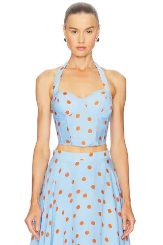 ASTR the Label Janie Top in Blue Rust Polka Dot from Revolve.com | Revolve Clothing (Global)