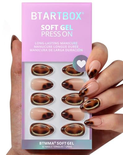 BTArtbox Press On Nails Almond - Amber Hoops, Tortoise Shell Short French Tip Press On Nails with Glue and Adhesive Tabs for Women, Soft Gel Glue On Nails in 16 Sizes - 32 Stick On Nails Kit | Amazon (US)