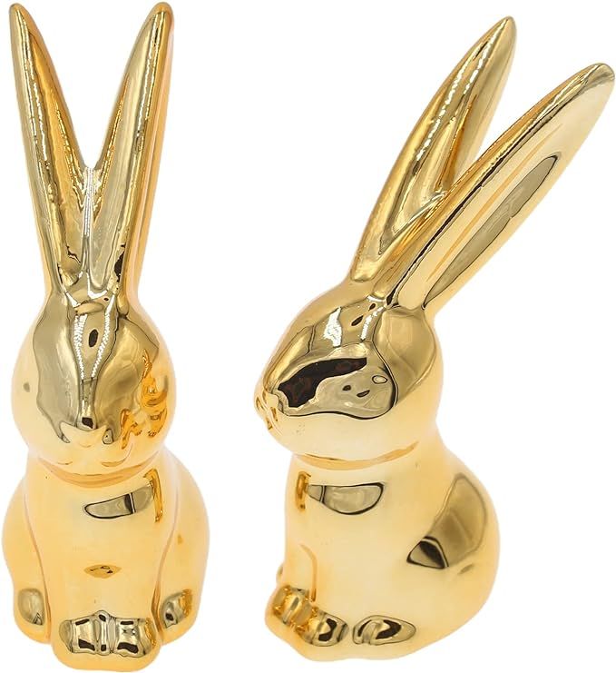 Hananona 2 Pcs Ceramic Animal Bunny Figurines Ornaments, Gold Ceramic Rabbit Bunny Rings Holder E... | Amazon (US)