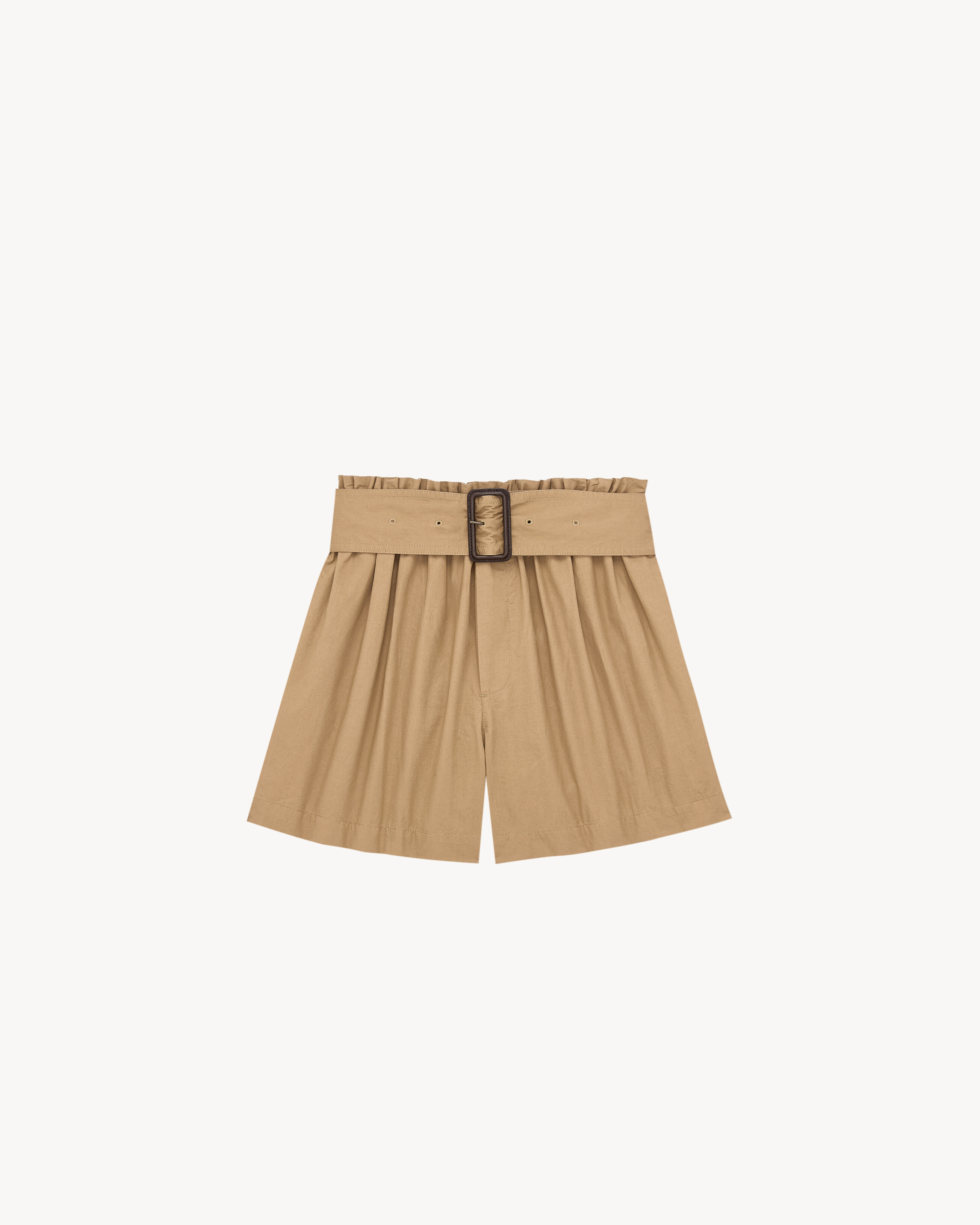 high-waisted bermuda shorts with a belted paperbag waist. | Saint Laurent Inc. (Global)