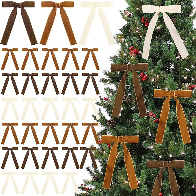 SIMISI RIBBON 24 Pcs Velvet Bows Christmas Tree Ornaments Vintage Ribbon Bow for Tree Garland Wre... | Amazon (US)