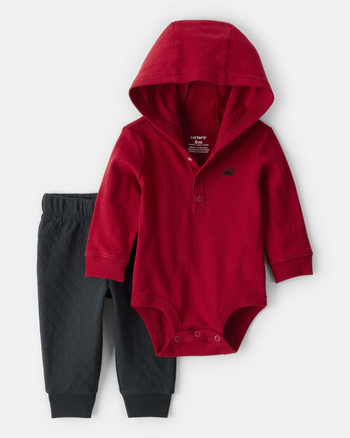 Baby Boy 2-Piece Train Hooded Bodysuit & Pant Set - Red/Black | Carter's Inc