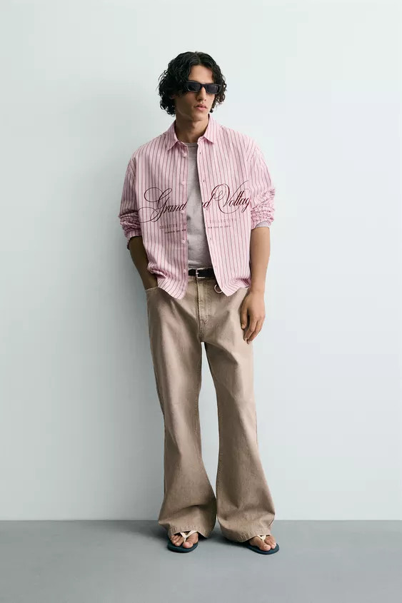 RELAXED FIT PLAID TEXT SHIRT | Zara US