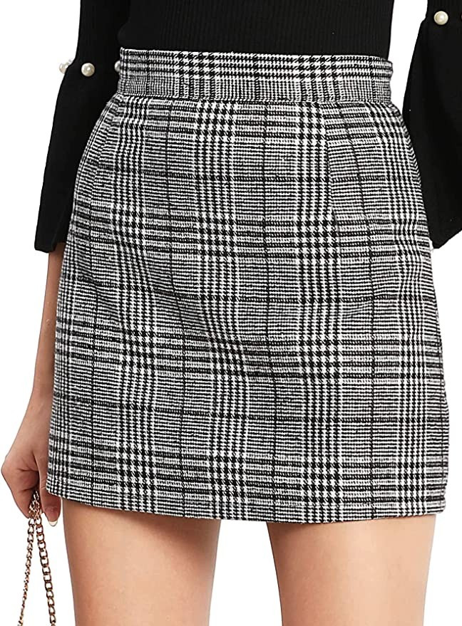 Floerns Women's Plaid High Waist Bodycon Mini Skirt at Amazon Women’s Clothing store | Amazon (US)