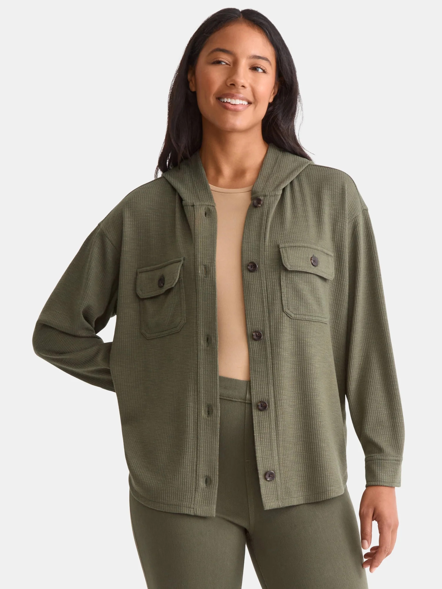 Time and Tru Women's and Women's Plus Ribbed Shirt with Hood, Sizes XS-4X | Walmart (US)