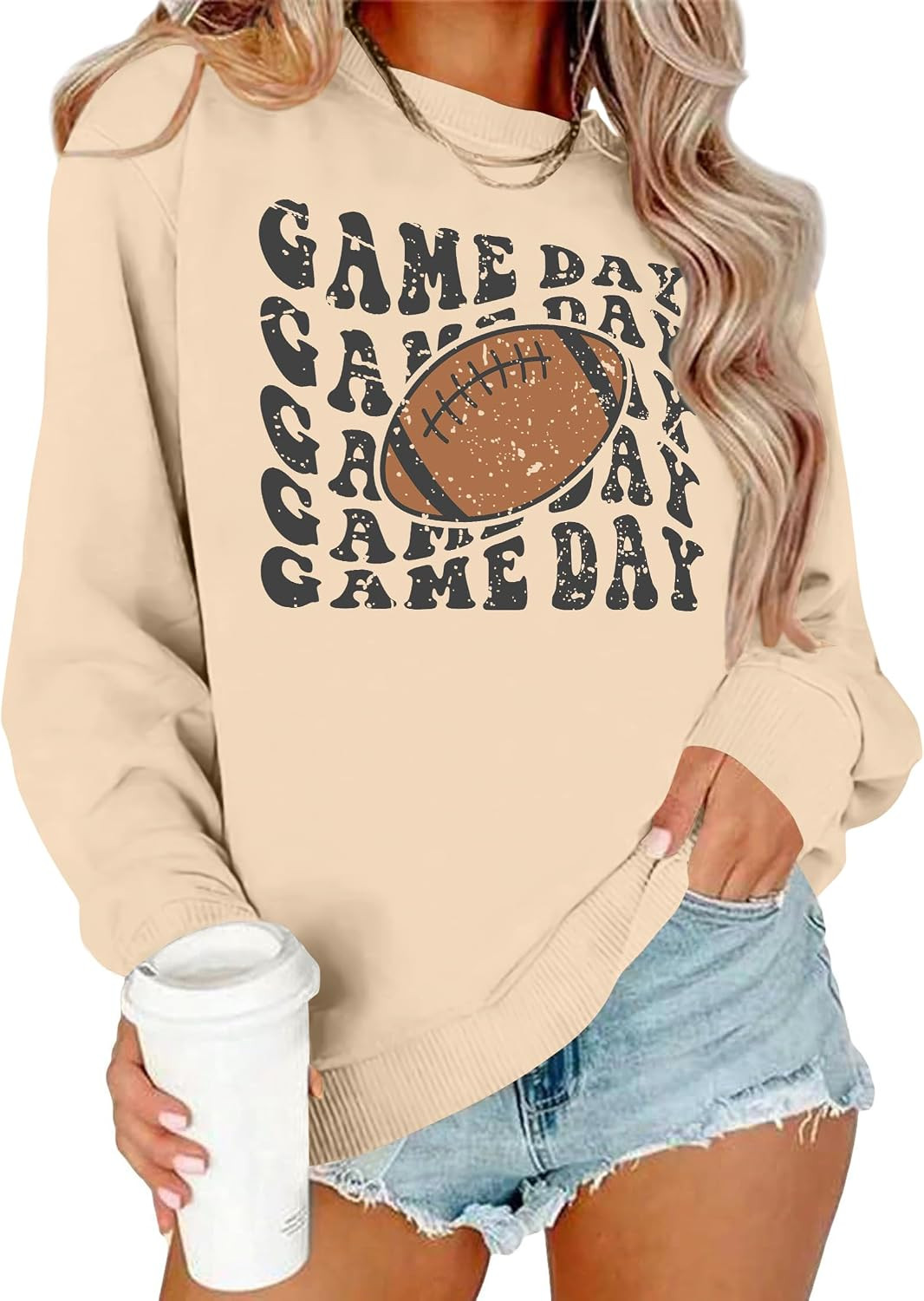 Game Day Sweatshirt Women Cute Football Graphic Pullover Shirt Football Season Long Sleeve Tops | Amazon (US)
