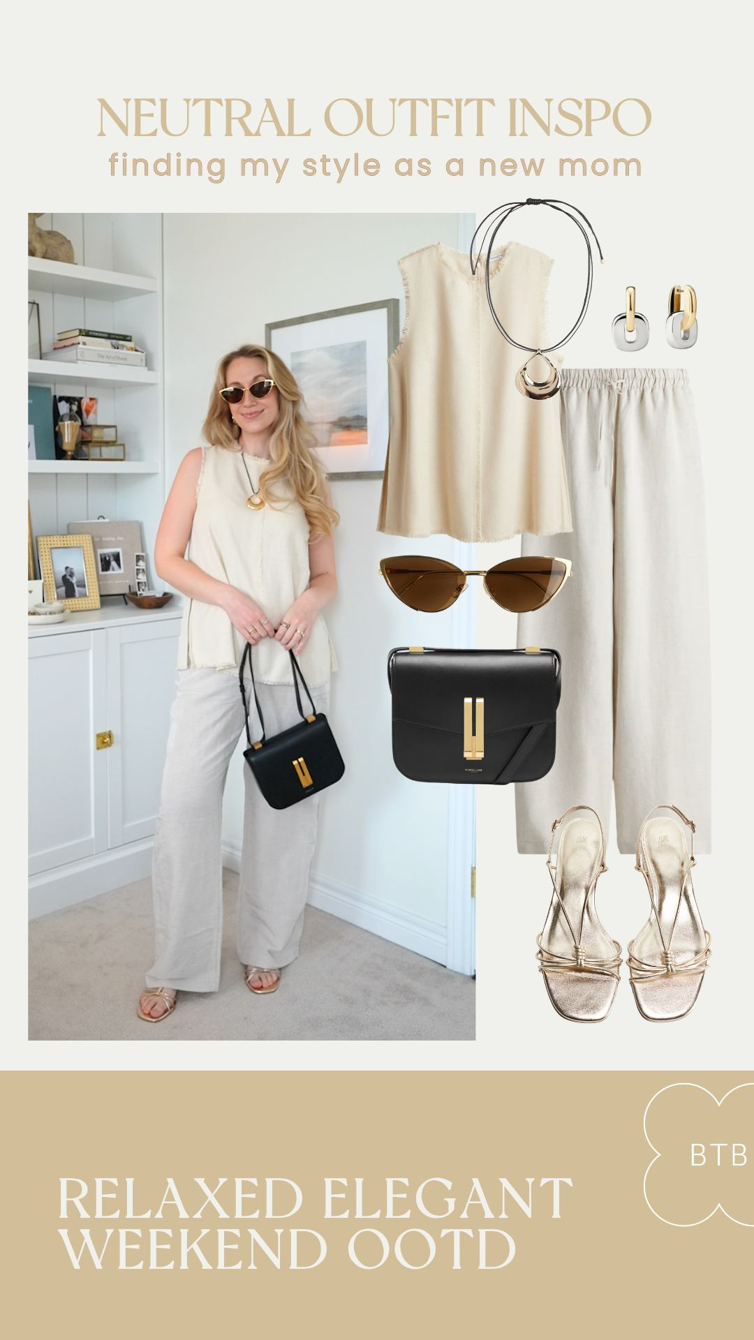 An easy going tonal outfit for on the go in those days when you want a flowy look 🤍 I feel so comfortable and chic in this outfit formula and love how versatile these accessories and these linen pants are! (What I'm wearing 5 weeks postpartum)  

 #LTKSeasonal #LTKFindsUnder100 #LTKStyleTip