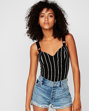 Express One Eleven Striped Thong Bodysuit | Express