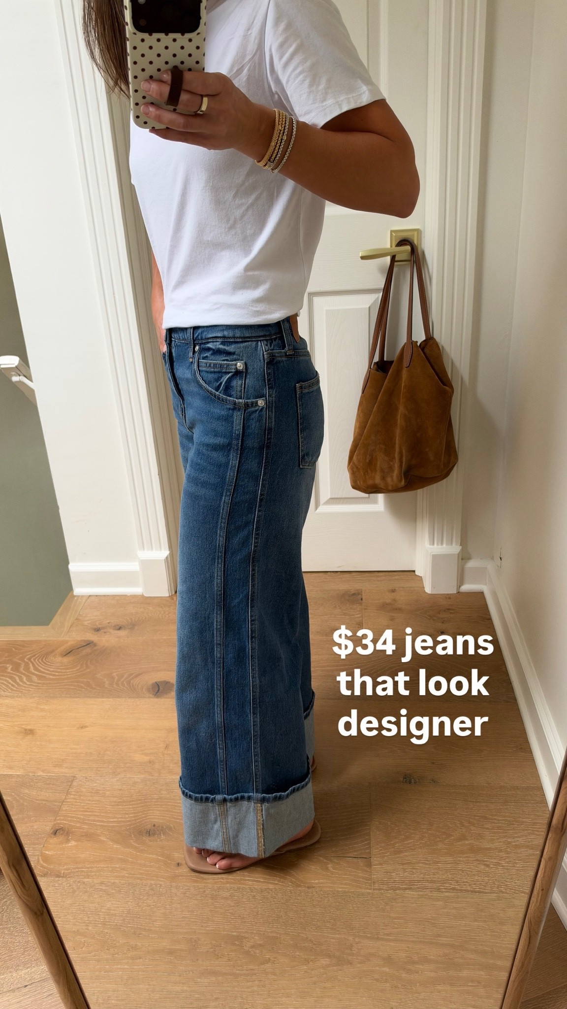Cuff cropped jeans size 0 
Organic cotton T-shirt size S
Square toe flip flops
Brown suede fall tote bag 
Electric picks guardian necklace

#WalmartPartner @Walmart