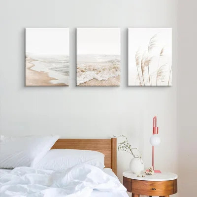 Neutral Beach Coastal Canvas Wall Art Beach Boho Botanical Pampas Grass Wall Decor Minimalist Nature Landscape Pictures Painting Summer Ocean Prints W | Wayfair North America