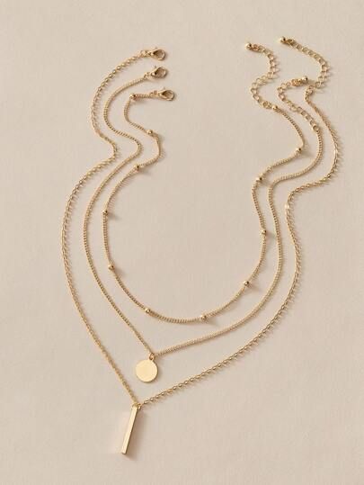 3pcs Bar & Disc Charm Necklace | SHEIN