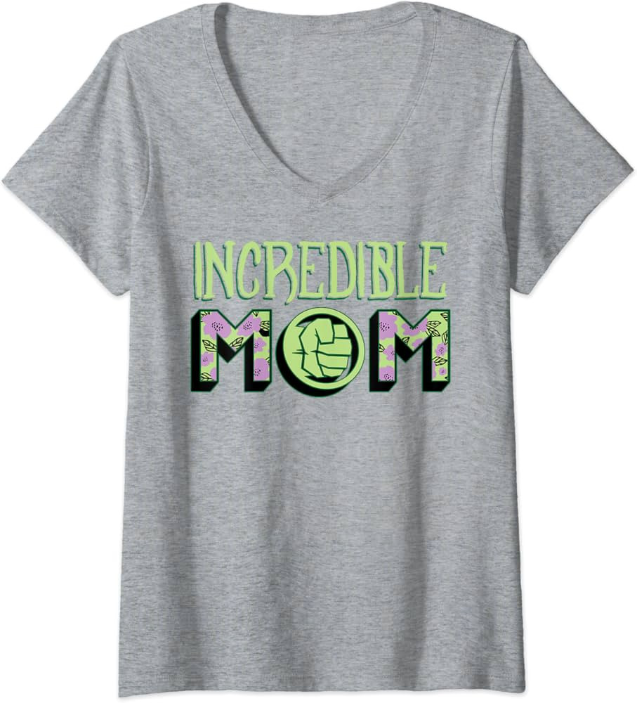 Womens Marvel Mother's Day Hulk Incredible Mom V-Neck T-Shirt | Amazon (US)