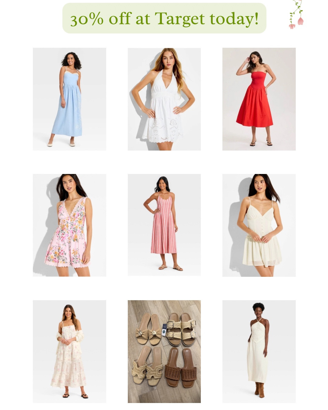 Linked all my favs from the @Target  sale today! 
So many pretty Spring and Summer dresses for up to 30% off.
All under $50 and many under $30! 

Also linked my favorite sandals of the season! 

#LTKmomlife #LTKSaleAlert #LTKootd