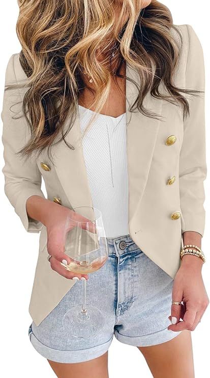 Asvivid Womens Casual Pocketed Office Blazers Draped Open Front Cardigans Jacket Work Suit | Amazon (US)