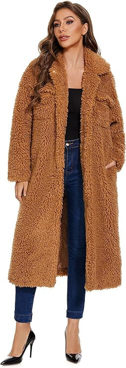 Women Faux Fur Winter Coats Comfort Warm Outerwear Open Front Long Cardigan Overcoat Jacket | Amazon (US)