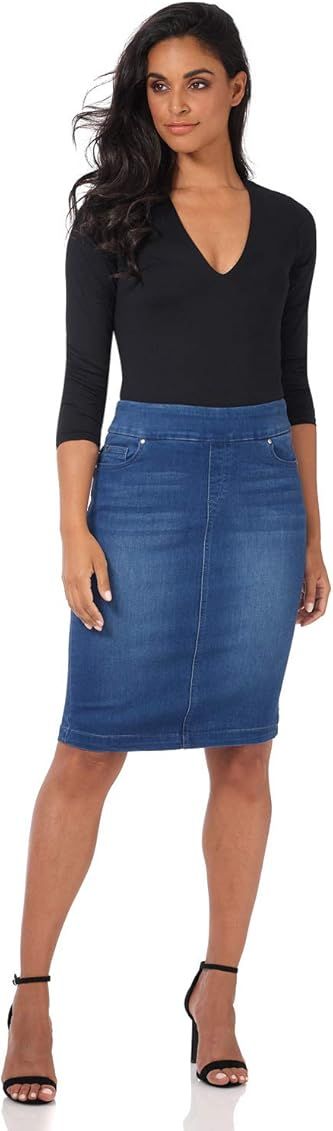 Rekucci Jeans Women's Ease into Comfort Pull-On Stretch Denim Skirt | Amazon (US)