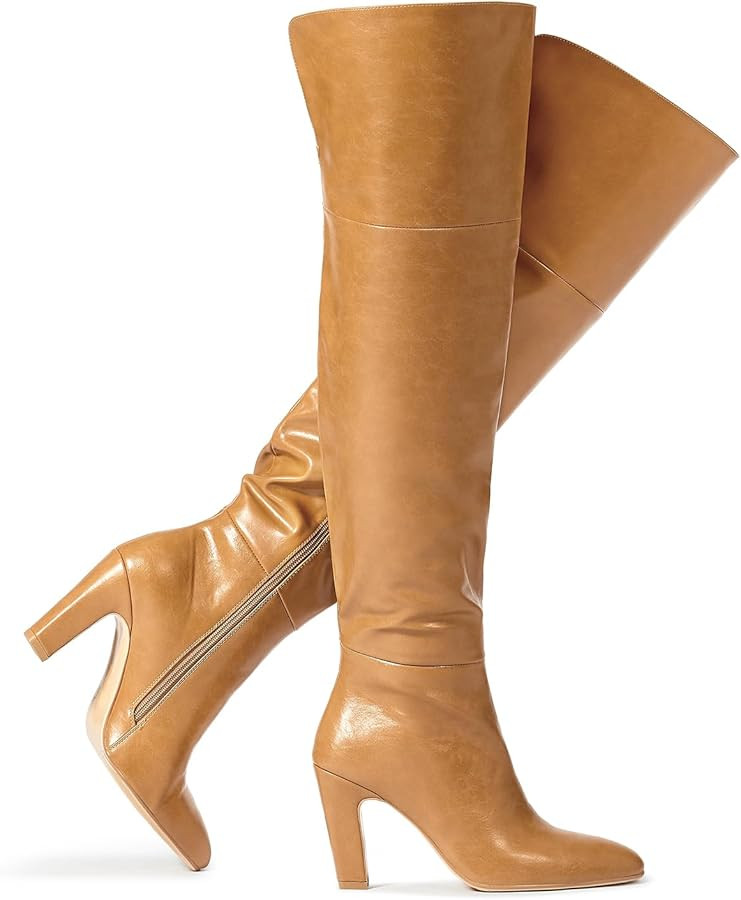 wetkiss Thigh High Boots for Women, Over the Knee Boots with Chunky Heel, Side Zipper, Wide Calf ... | Amazon (US)