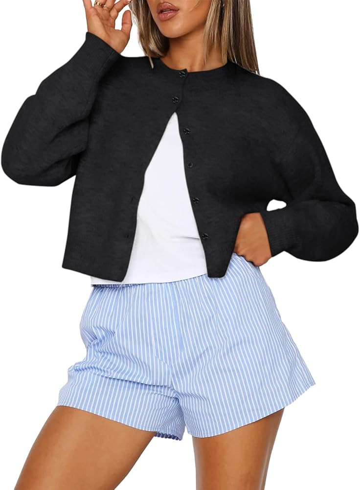 Trendy Queen Cropped Cardigan Sweaters for Women Lightweight Crop Cotton Knit Y2k Fall Outfits Fa... | Amazon (US)