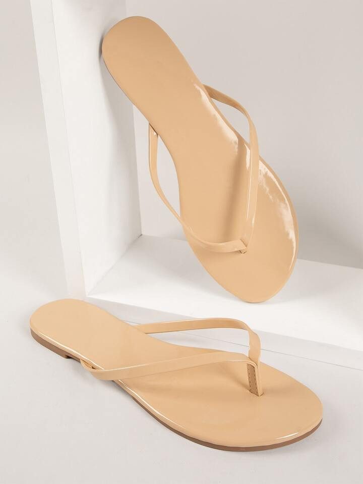 Vegan Patent Leather Thong-Toe Flip Flops | SHEIN