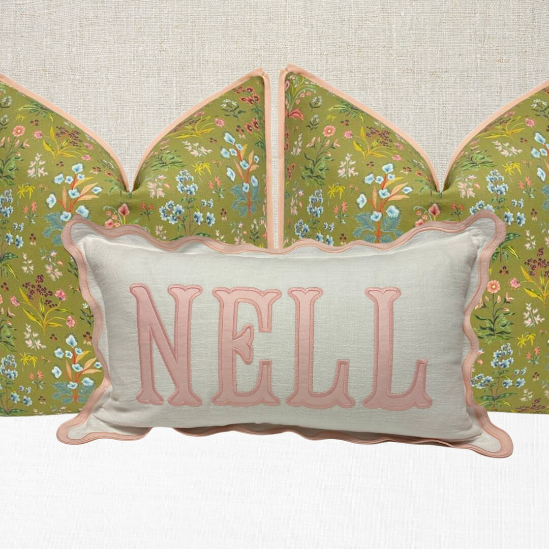 12x20 in Personalized Scalloped Applique Name and Monogram Pillow Cover - Etsy | Etsy (US)