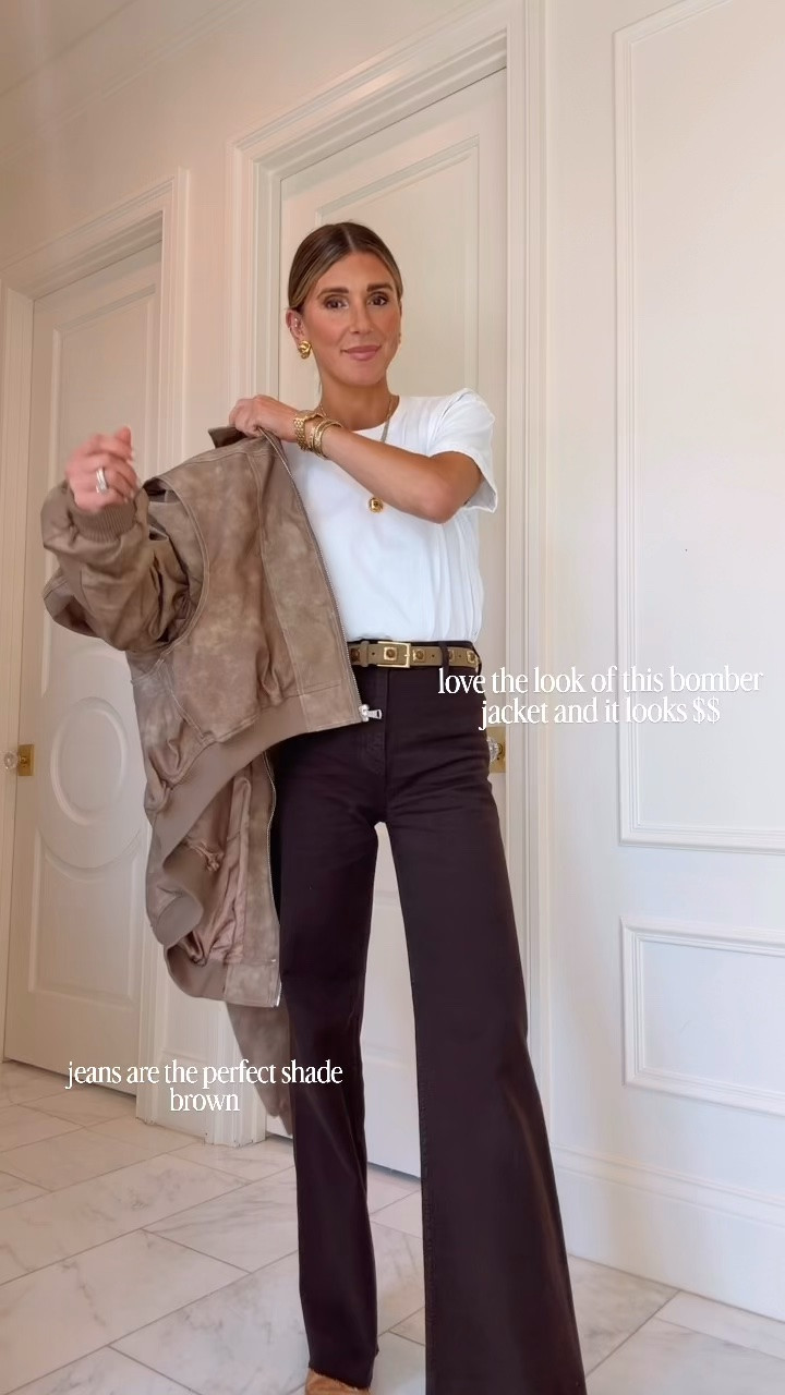 Brown denim outfit for fall. I'm wearing g size 25 these fit tts