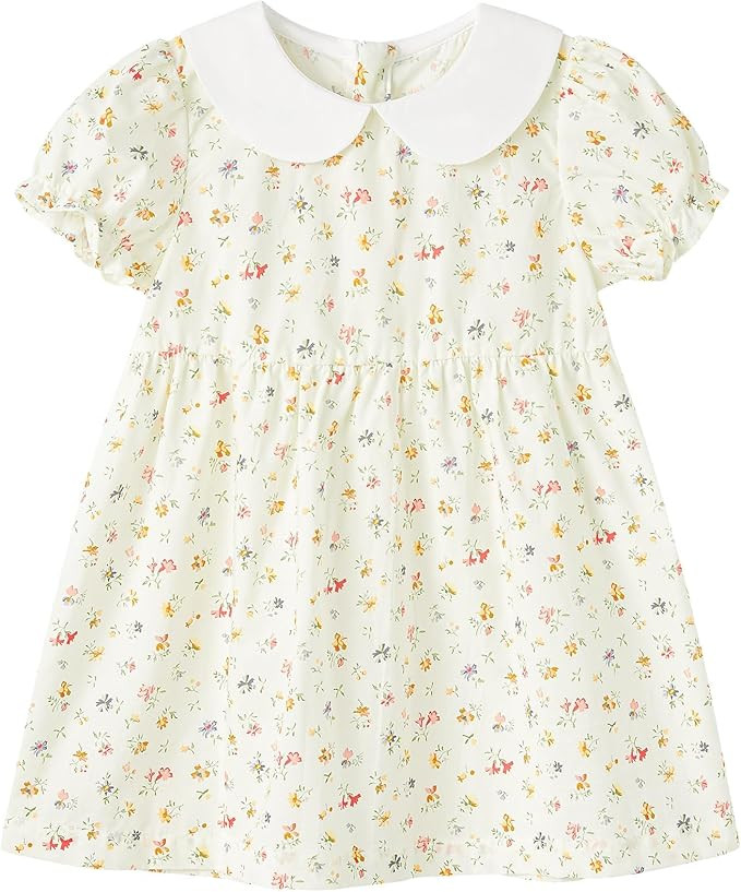 pureborn Baby Toddler Girl Woven Dress Short Sleeve Cotton Playwear Dresses 0-5T | Amazon (US)