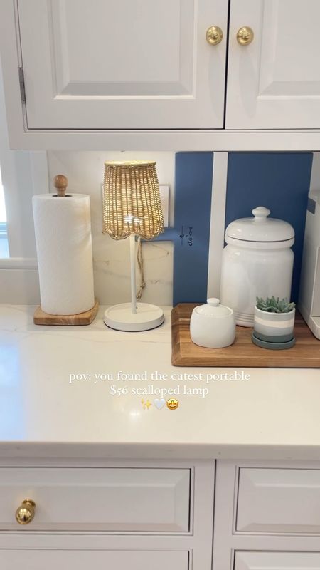 Loving this adorable new portable scalloped table lamp that’s on sale for just $56!!! 🤩 ✨Available in white or blue, amazing quality and ships so fast!! 

Perfect size for a countertop, island, console table or built in! And because it’s wireless you can even bring it outside (but don’t leave it out there! The shade is real rattan 👌🏻) 

#LTKhome #LTKsalealert #LTKfindsunder100