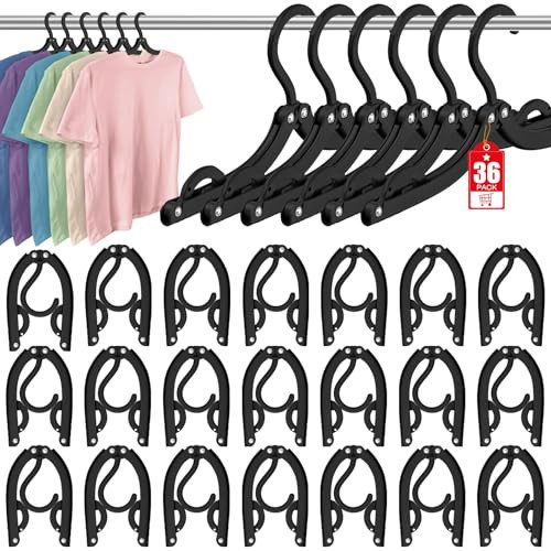 36 Pcs Travel Hangers Portable Foldable Travel Hanger Organizer, Plastic Cruise Ship Essentials 2026 Clothes Folding Hangers for Camping Flying RV Europe Vacation Essentials Suitcase, Night Black | Amazon (US)