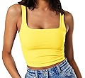 Artfish Women's Sleeveless Strappy Tank Square Neck Double Layer Workout Fitness Casual Basic Cro... | Amazon (US)